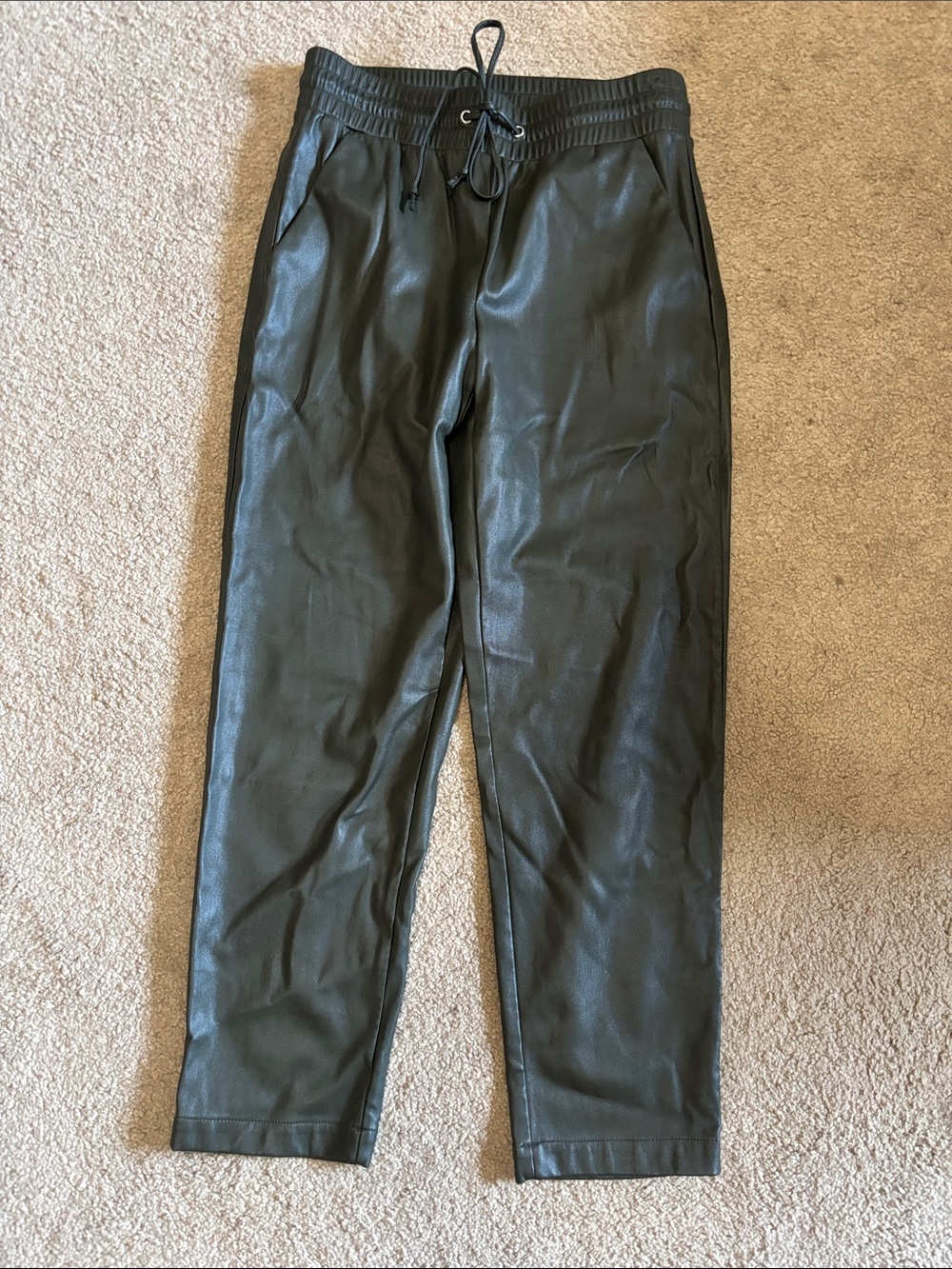 LOFT Black Faux Leather Cropped Jogger Pants